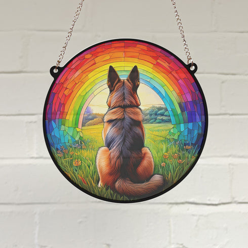 German Shepherd Rainbow Bridge Stained Glass Effect Suncatcher